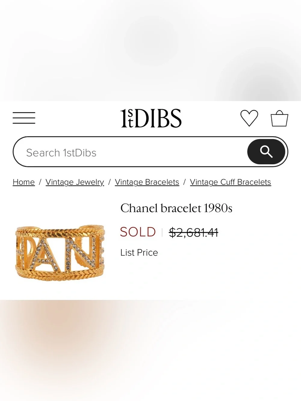 CHANEL spellout Vintage 1980s 24kgp Crystal Logo Cuff Bracelet